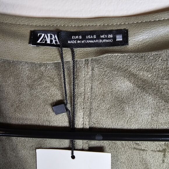 Zara Vest Womens Size Small Army Green Faux Leather Pinafore Skirt Dress Tunic - Picture 9 of 10
